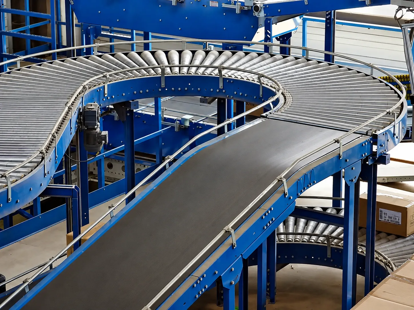 Textile factory floor with colorful yarn spools